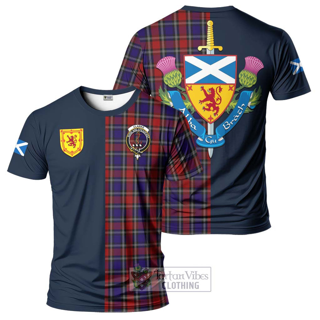 Clarke Red Tartan T-Shirt Alba with Scottish Lion Royal Arm Half Style Kid's Shirt - Tartan Vibes Clothing