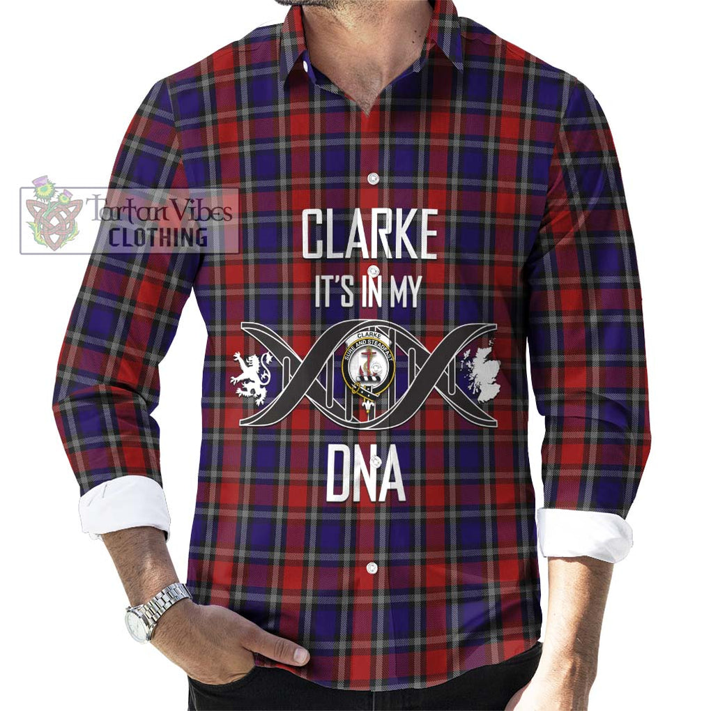 Clarke Red Tartan Long Sleeve Button Shirt with Family Crest DNA In Me Style Men's Shirt S - Tartanvibesclothing Shop