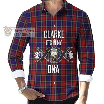 Clarke Red Tartan Long Sleeve Button Shirt with Family Crest DNA In Me Style Men's Shirt S - Tartanvibesclothing Shop