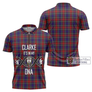 Clarke Red Tartan Zipper Polo Shirt with Family Crest DNA In Me Style Unisex - Tartan Vibes Clothing