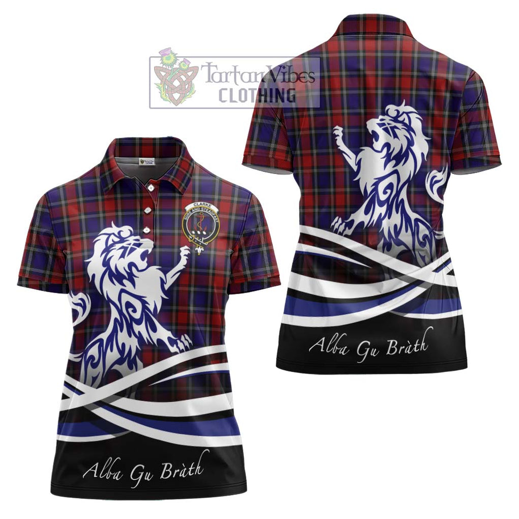 Clarke Red Tartan Women's Polo Shirt with Alba Gu Brath Regal Lion Emblem Women - Tartan Vibes Clothing