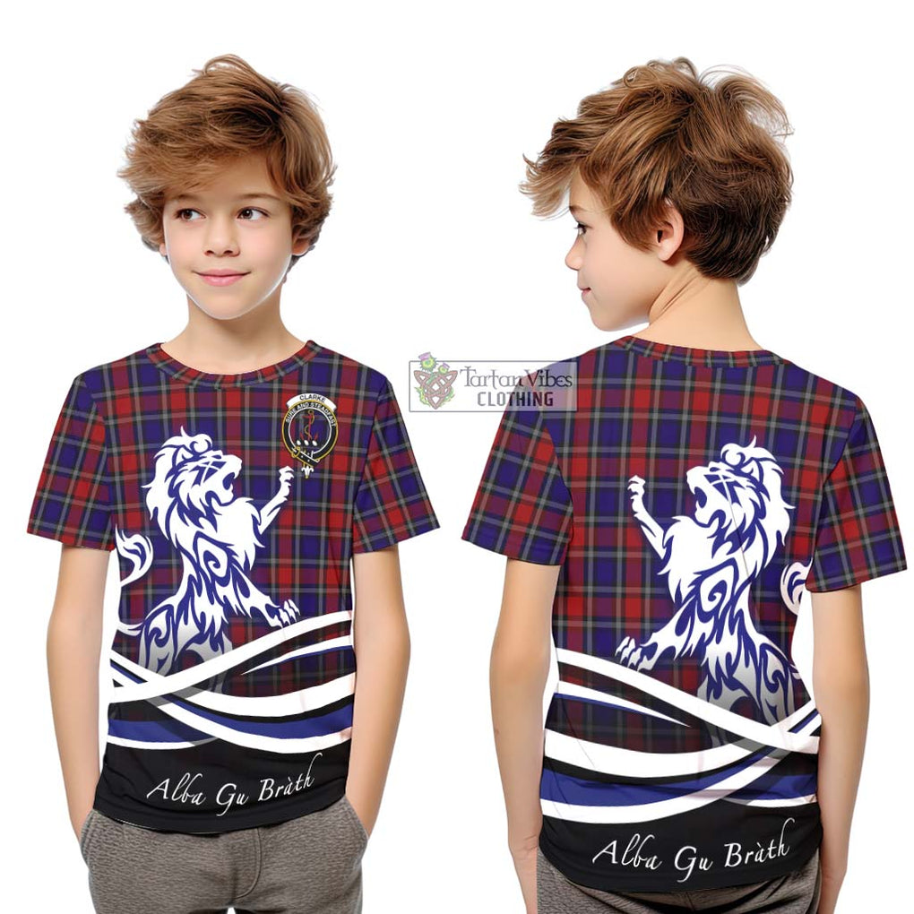 Clarke Red Tartan Kid T-Shirt with Alba Gu Brath Regal Lion Emblem Youth XL Size14 - Tartan Vibes Clothing