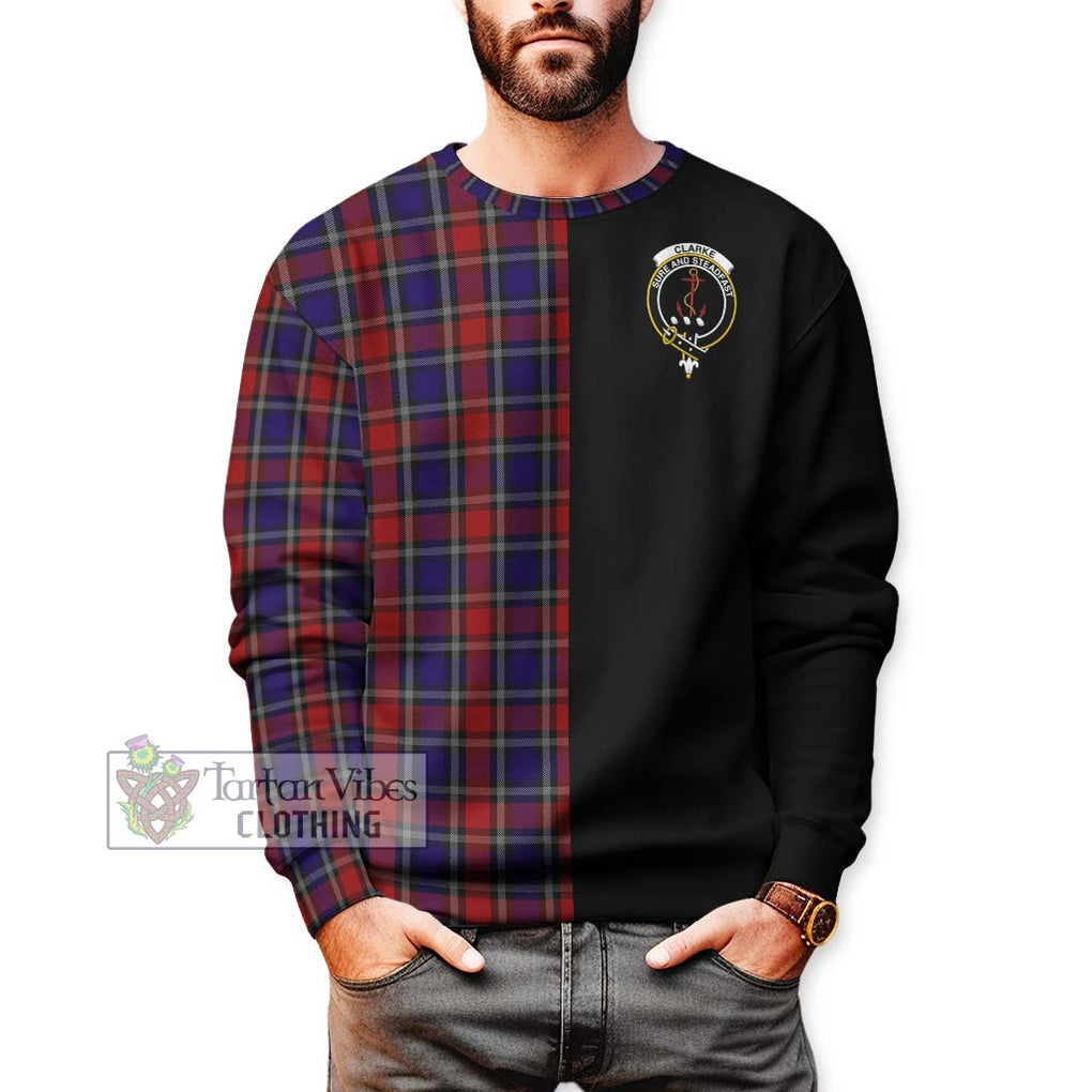 Clarke Red Tartan Sweatshirt with Family Crest and Half Of Me Style Unisex - Tartan Vibes Clothing