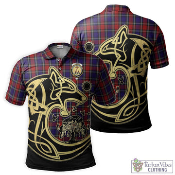 Clarke Red Tartan Polo Shirt with Family Crest Celtic Wolf Style Kid - Tartan Vibes Clothing