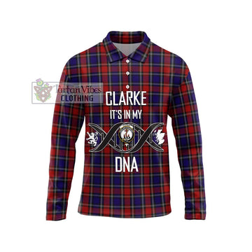 Clarke Red Tartan Long Sleeve Polo Shirt with Family Crest DNA In Me Style Unisex - Tartan Vibes Clothing