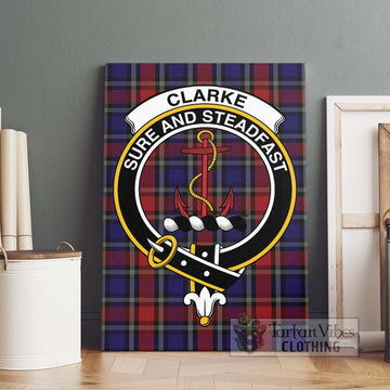 Clarke Red Tartan Canvas Print Wall Art with Family Crest