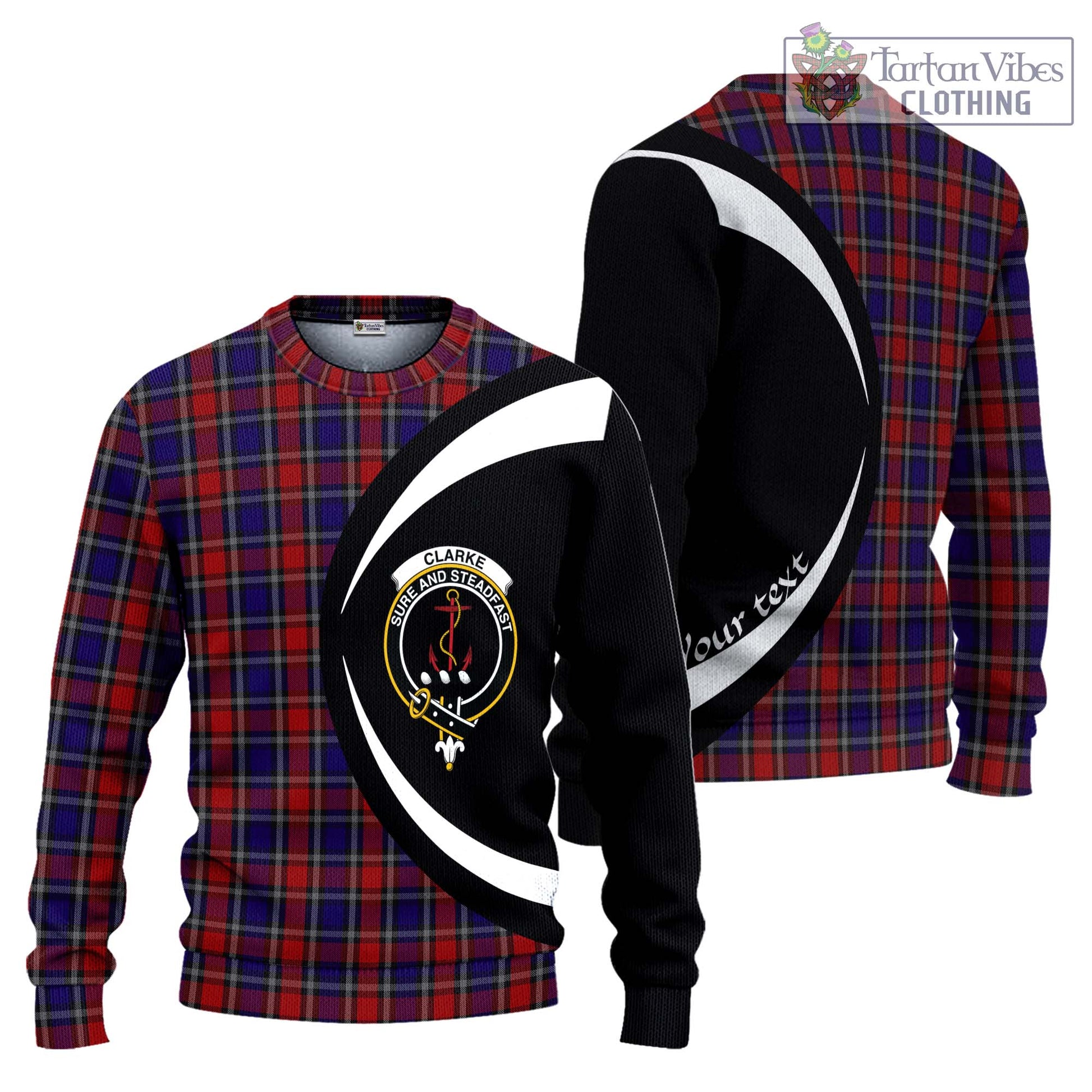 Clarke Red Tartan Ugly Sweater with Family Crest Circle Style Unisex - Tartan Vibes Clothing