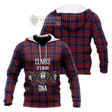 Clarke Red Tartan Knitted Hoodie with Family Crest DNA In Me Style Unisex Knitted Pullover Hoodie - Tartan Vibes Clothing