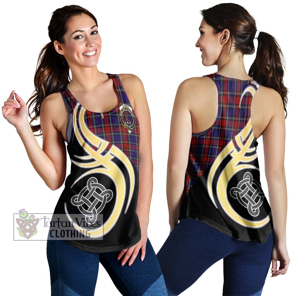 Clarke Red Tartan Women's Racerback Tanks with Family Crest and Celtic Symbol Style 4XL - Tartan Vibes Clothing