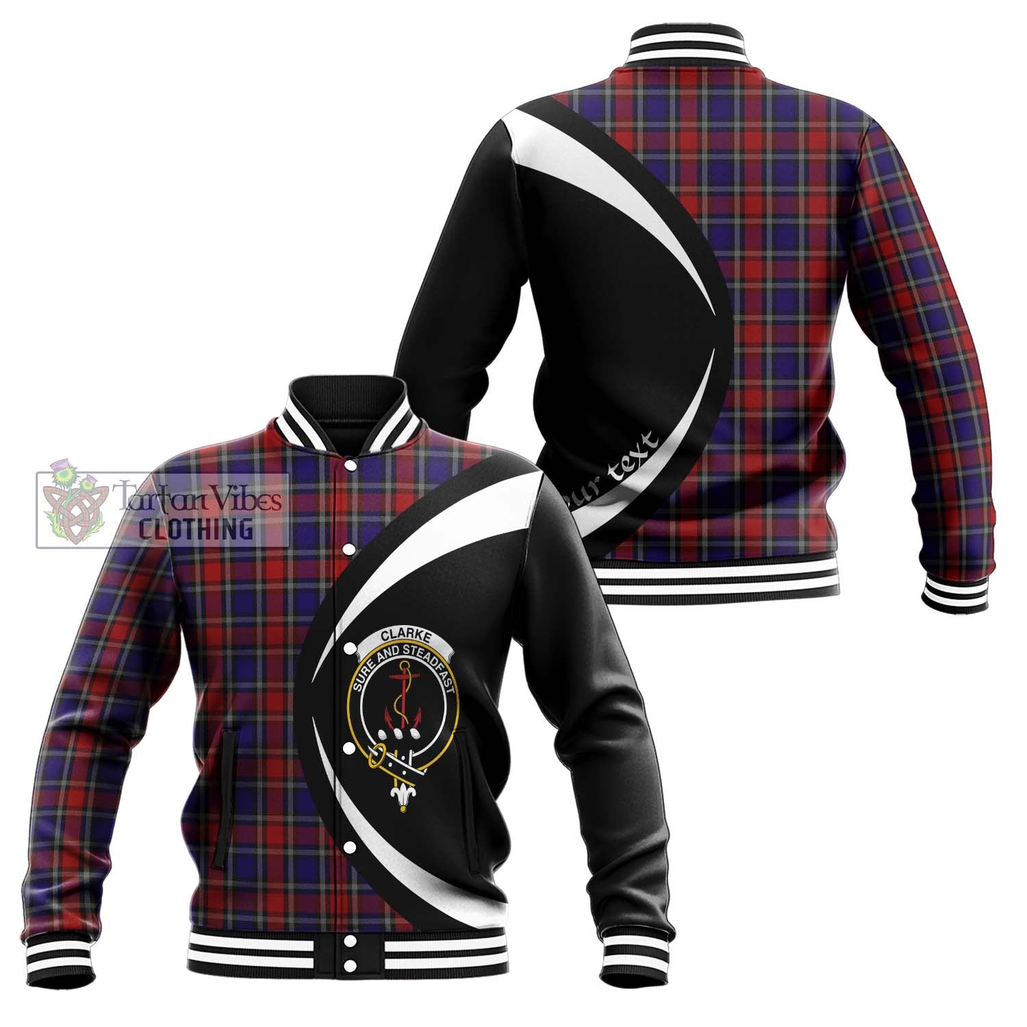 Clarke Red Tartan Baseball Jacket with Family Crest Circle Style Unisex - Tartan Vibes Clothing