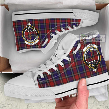 Clarke Red Tartan High Top Shoes with Family Crest Kid High Top - White Sole - Tartan Vibes Clothing