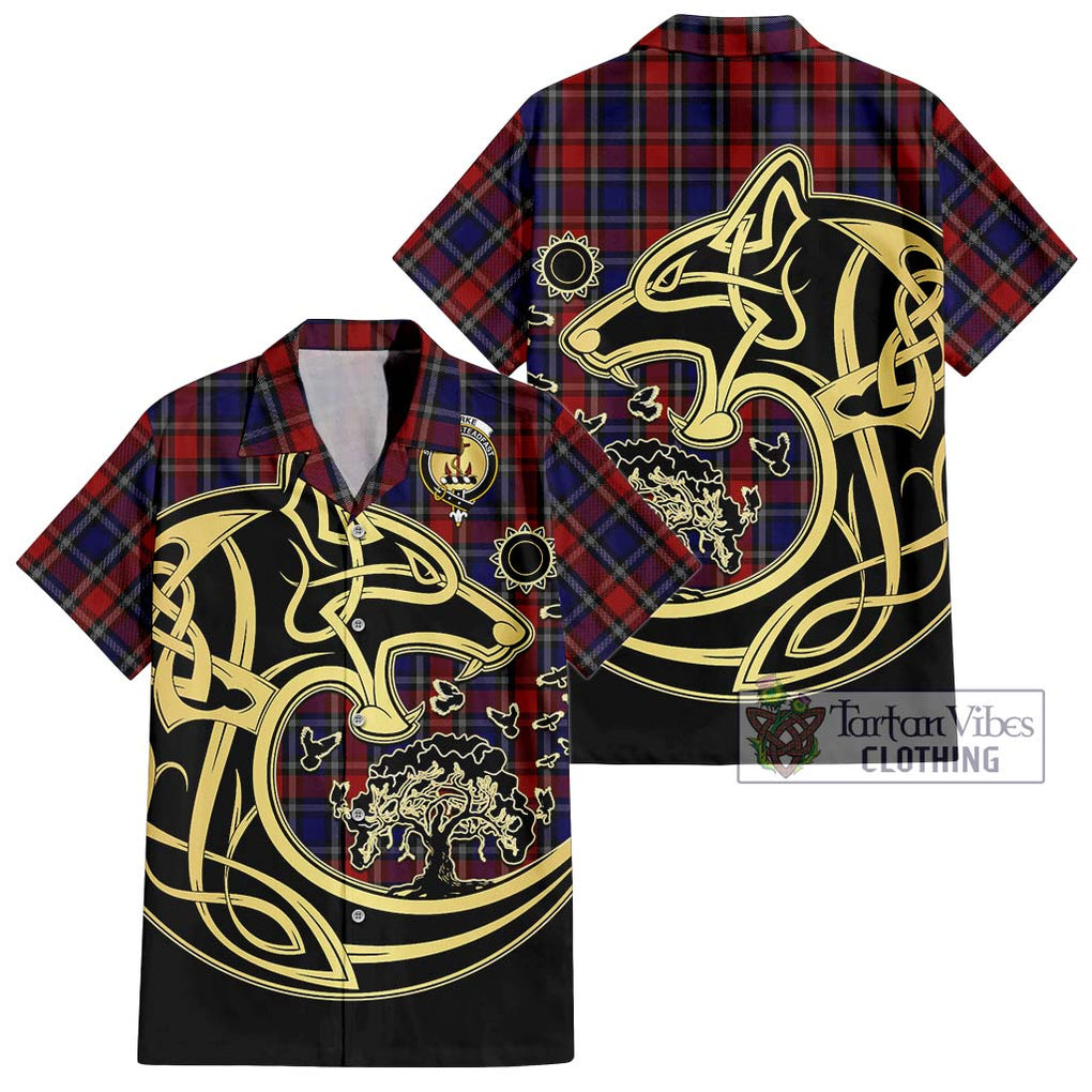 Clarke Red Tartan Hawaiian Shirt with Family Crest Celtic Wolf Style Kid - Tartan Vibes Clothing