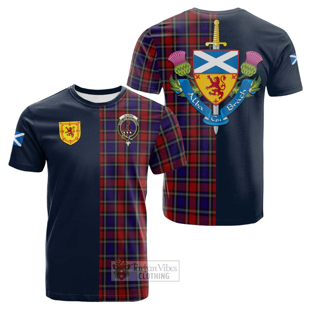 Clarke Red Tartan Cotton T-shirt Alba with Scottish Lion Royal Arm Half Style Kid's Shirt - Tartan Vibes Clothing