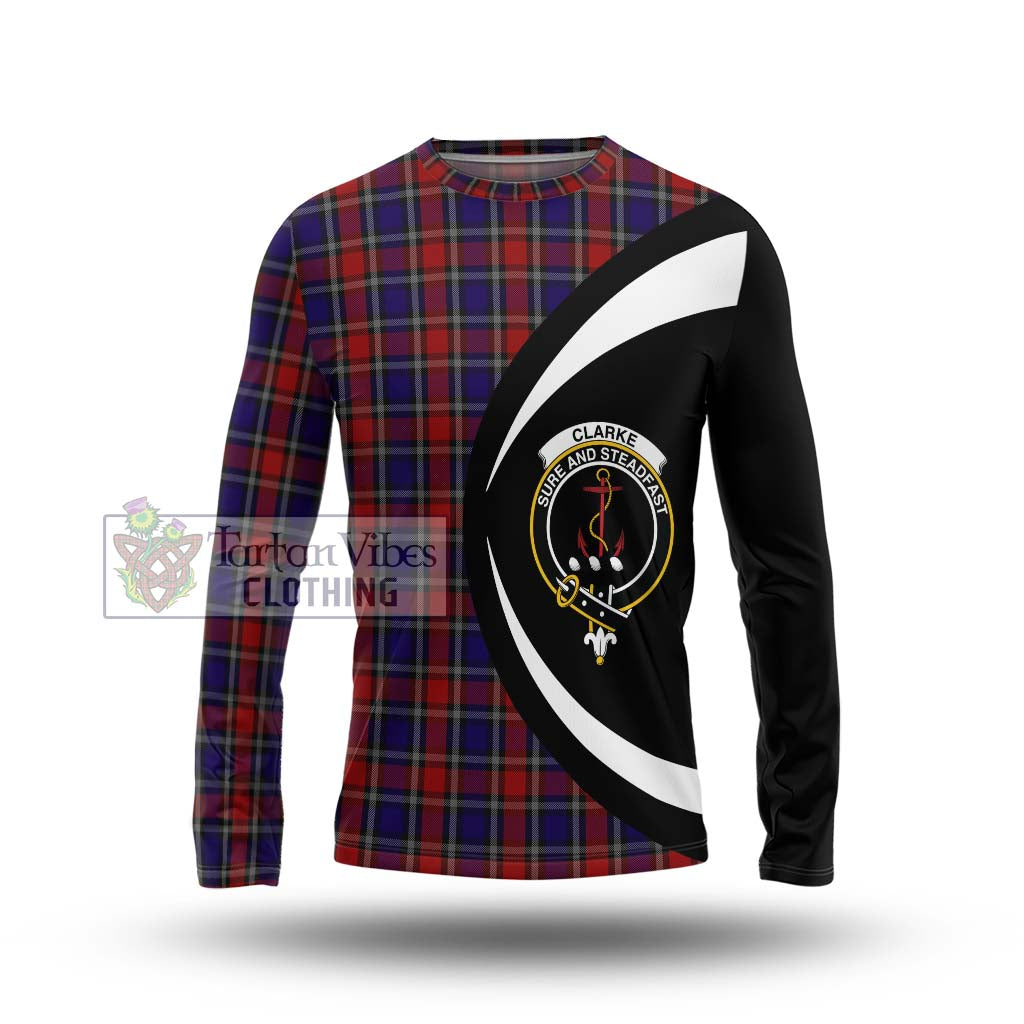 Clarke Red Tartan Long Sleeve T-Shirt with Family Crest Circle Style Unisex - Tartan Vibes Clothing