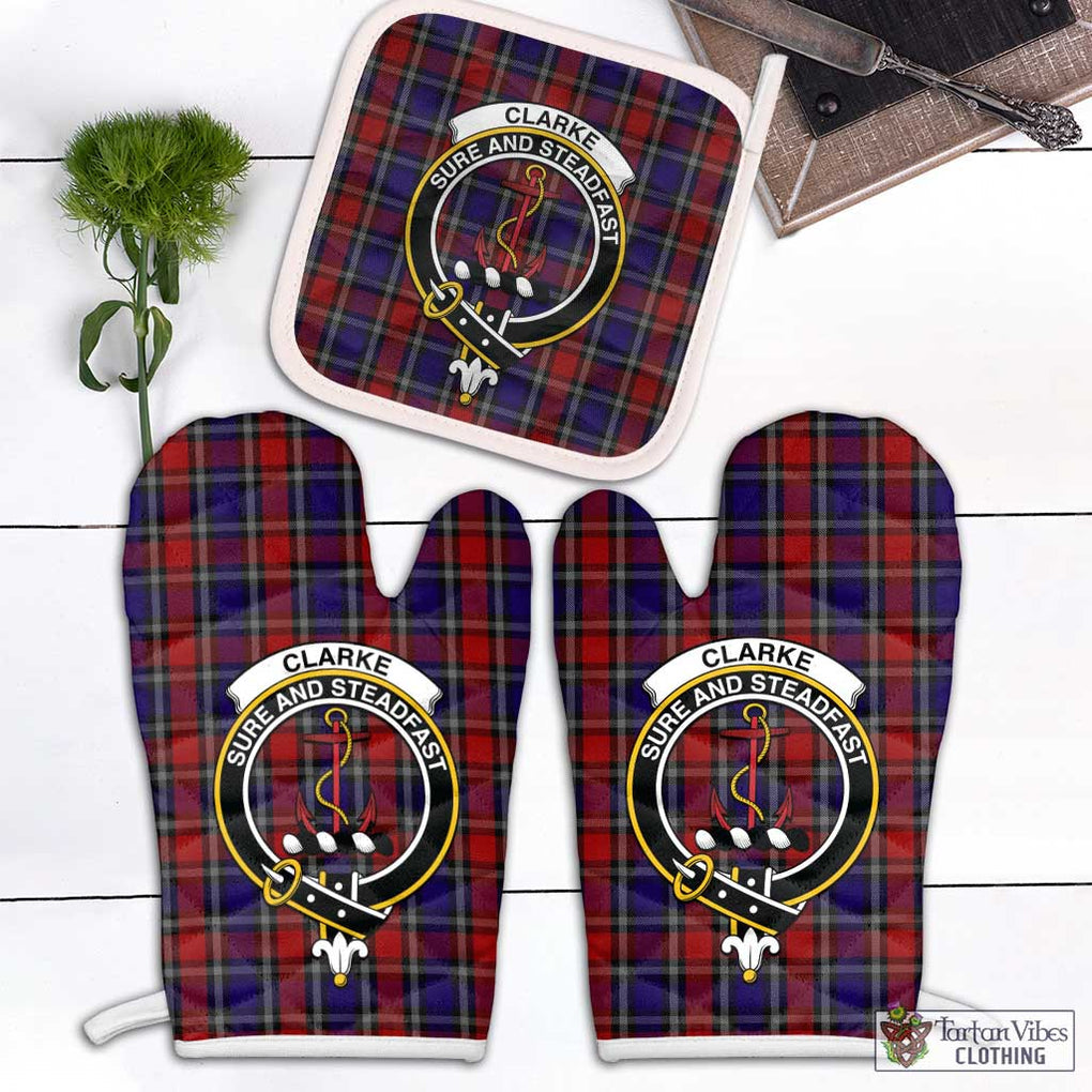 Clarke Red Tartan Combo Oven Mitt & Pot-Holder with Family Crest White - Tartan Vibes Clothing