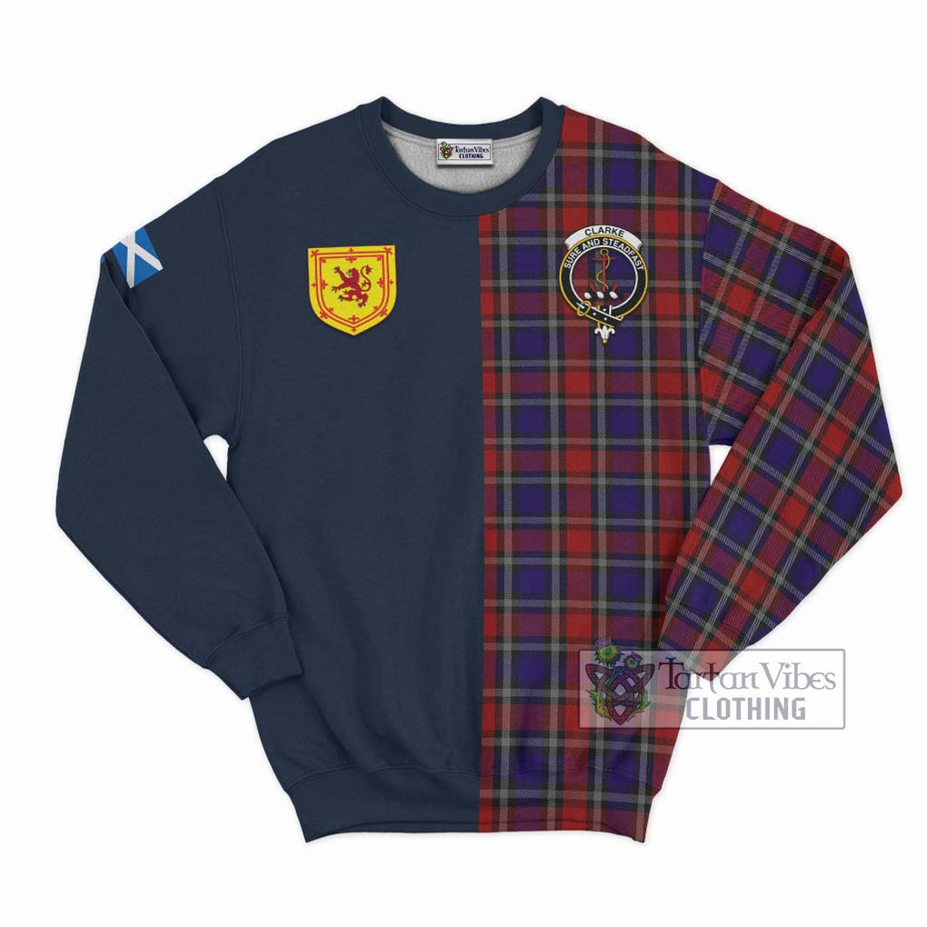 Clarke Red Tartan Sweatshirt Alba with Scottish Lion Royal Arm Half Style Unisex - Tartan Vibes Clothing
