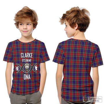Clarke Red Tartan Kid T-Shirt with Family Crest DNA In Me Style Youth XL Size14 - Tartan Vibes Clothing