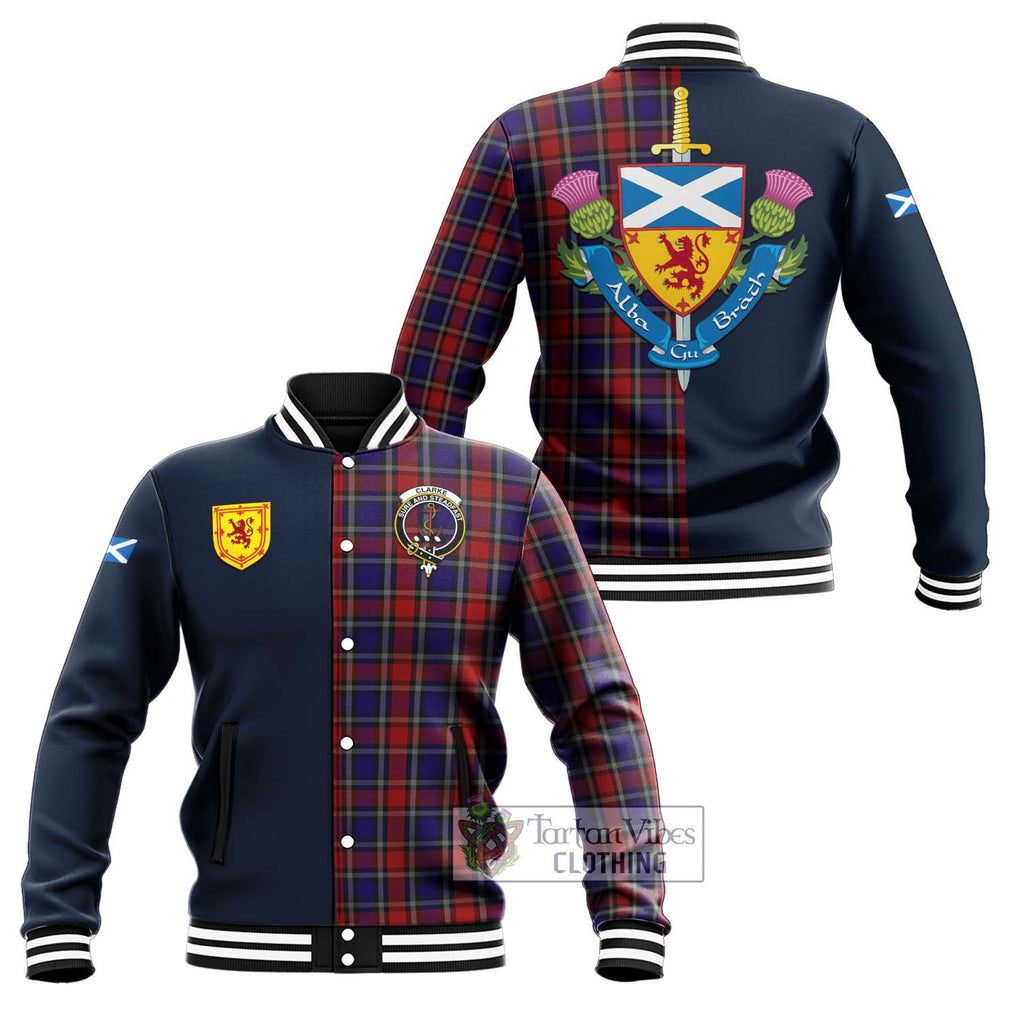 Clarke Red Tartan Baseball Jacket Alba with Scottish Lion Royal Arm Half Style Unisex - Tartan Vibes Clothing