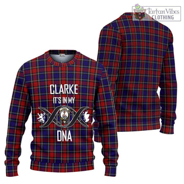 Clarke Red Tartan Ugly Sweater with Family Crest DNA In Me Style Unisex - Tartan Vibes Clothing