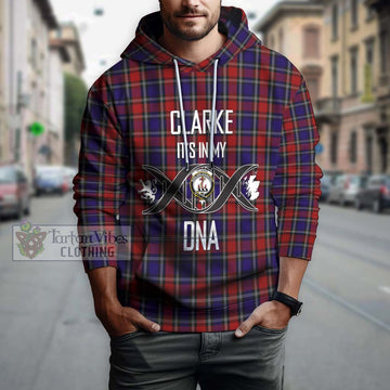 Clarke Red Tartan Hoodie with Family Crest DNA In Me Style Pullover Hoodie - Tartan Vibes Clothing