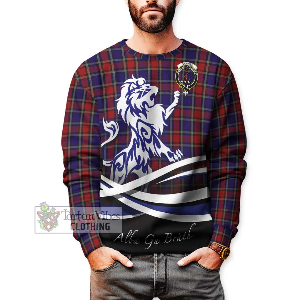 Clarke Red Tartan Sweatshirt with Alba Gu Brath Regal Lion Emblem Unisex - Tartan Vibes Clothing