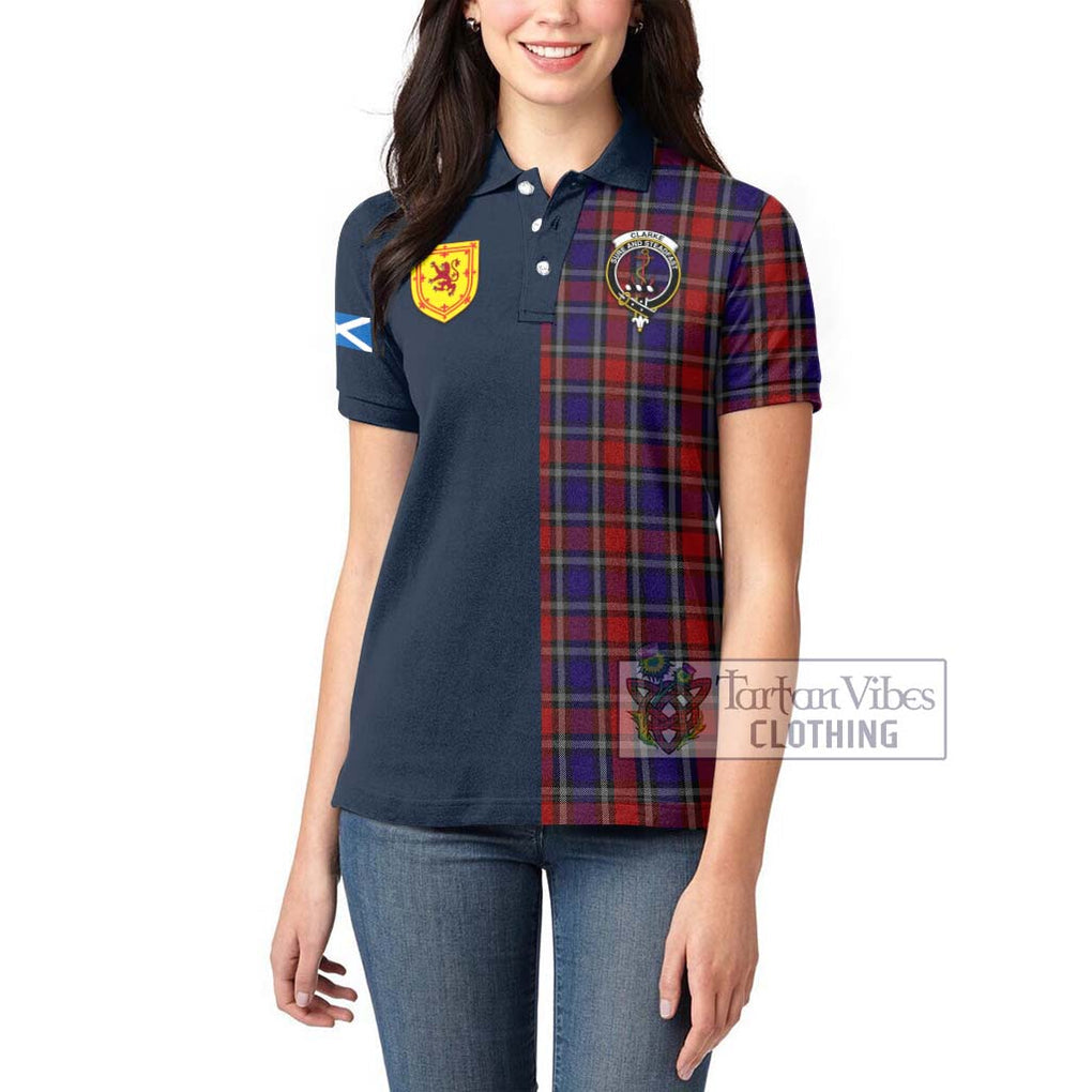 Clarke Red Tartan Women's Polo Shirt Alba with Scottish Lion Royal Arm Half Style - Tartan Vibes Clothing