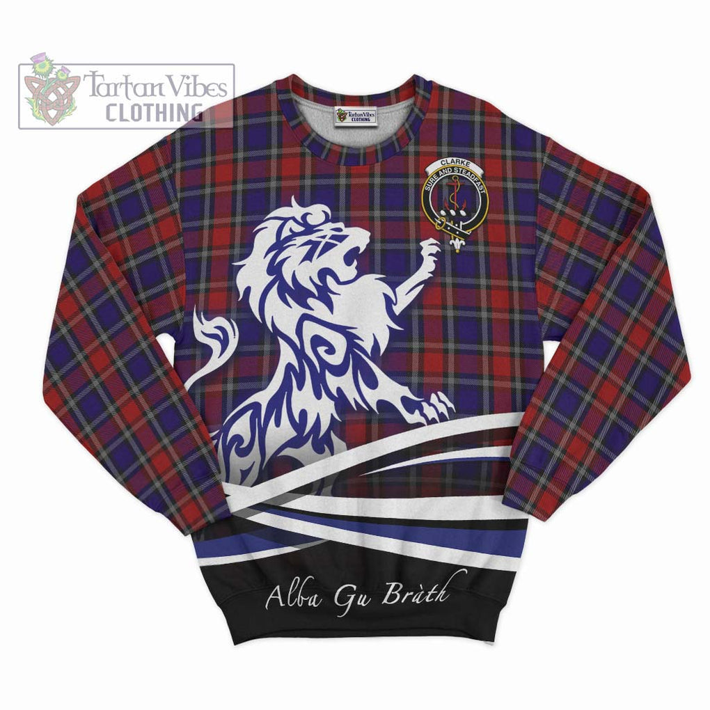 Clarke Red Tartan Sweatshirt with Alba Gu Brath Regal Lion Emblem - Tartan Vibes Clothing