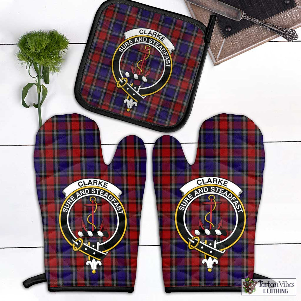 Clarke Red Tartan Combo Oven Mitt & Pot-Holder with Family Crest Black - Tartan Vibes Clothing