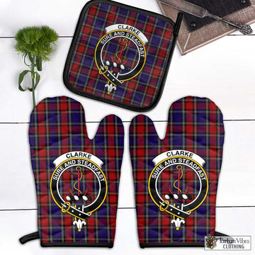 Clarke Red Tartan Combo Oven Mitt & Pot-Holder with Family Crest - Tartan Vibes Clothing