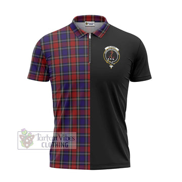 Clarke Red Tartan Zipper Polo Shirt with Family Crest and Half Of Me Style - Tartan Vibes Clothing