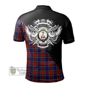 Clarke Red Tartan Polo Shirt with Family Crest and Military Logo Style - Tartan Vibes Clothing