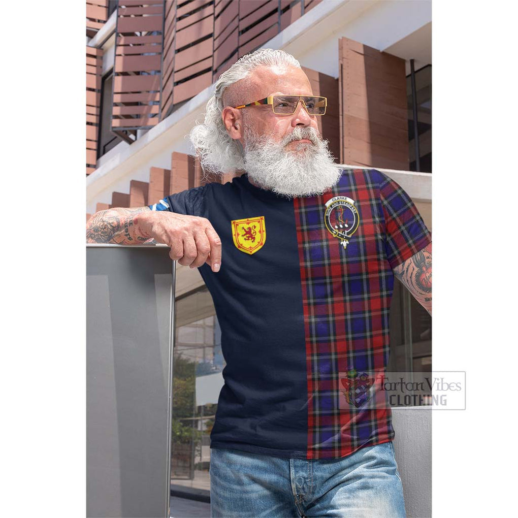 Clarke Red Tartan Cotton T-shirt Alba with Scottish Lion Royal Arm Half Style Men's Shirt - Tartan Vibes Clothing