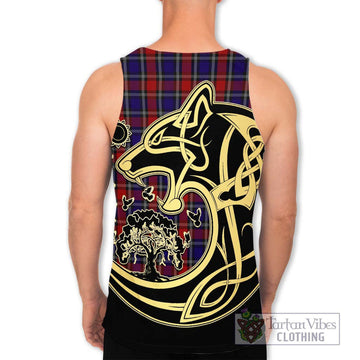 Clarke Red Tartan Men's Tank Top with Family Crest Celtic Wolf Style - Tartan Vibes Clothing