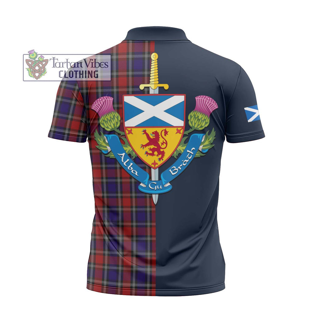 Clarke Red Tartan Zipper Polo Shirt Alba with Scottish Lion Royal Arm Half Style - Tartan Vibes Clothing