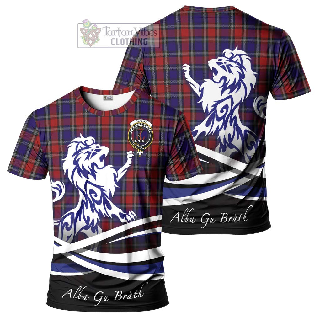 Clarke Red Tartan Cotton T-shirt with Alba Gu Brath Regal Lion Emblem Women's Shirt - Tartan Vibes Clothing