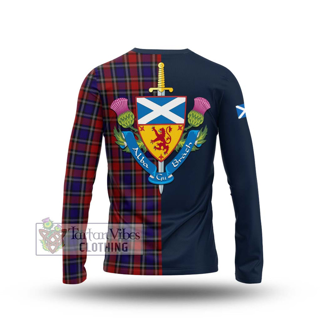 Clarke Red Tartan Long Sleeve T-Shirt Alba with Scottish Lion Royal Arm Half Style - Tartan Vibes Clothing