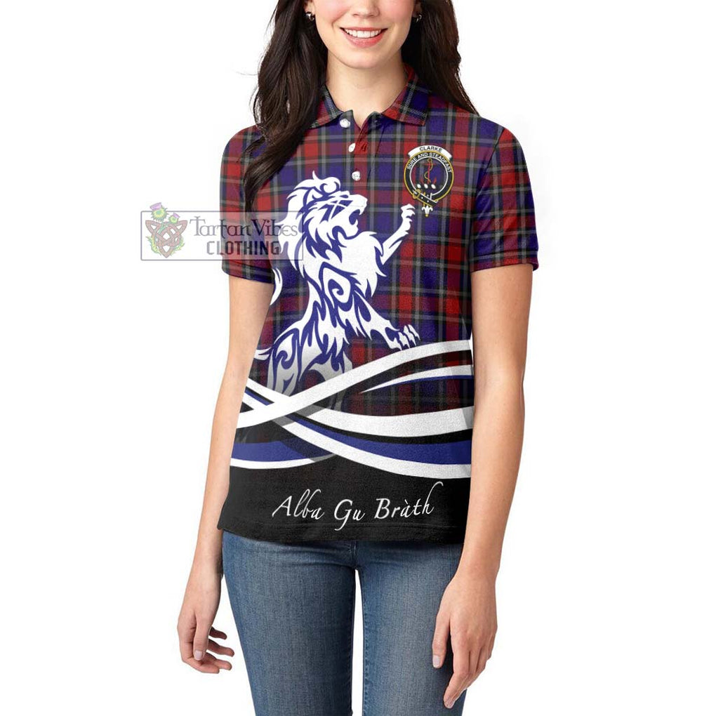 Clarke Red Tartan Women's Polo Shirt with Alba Gu Brath Regal Lion Emblem - Tartan Vibes Clothing