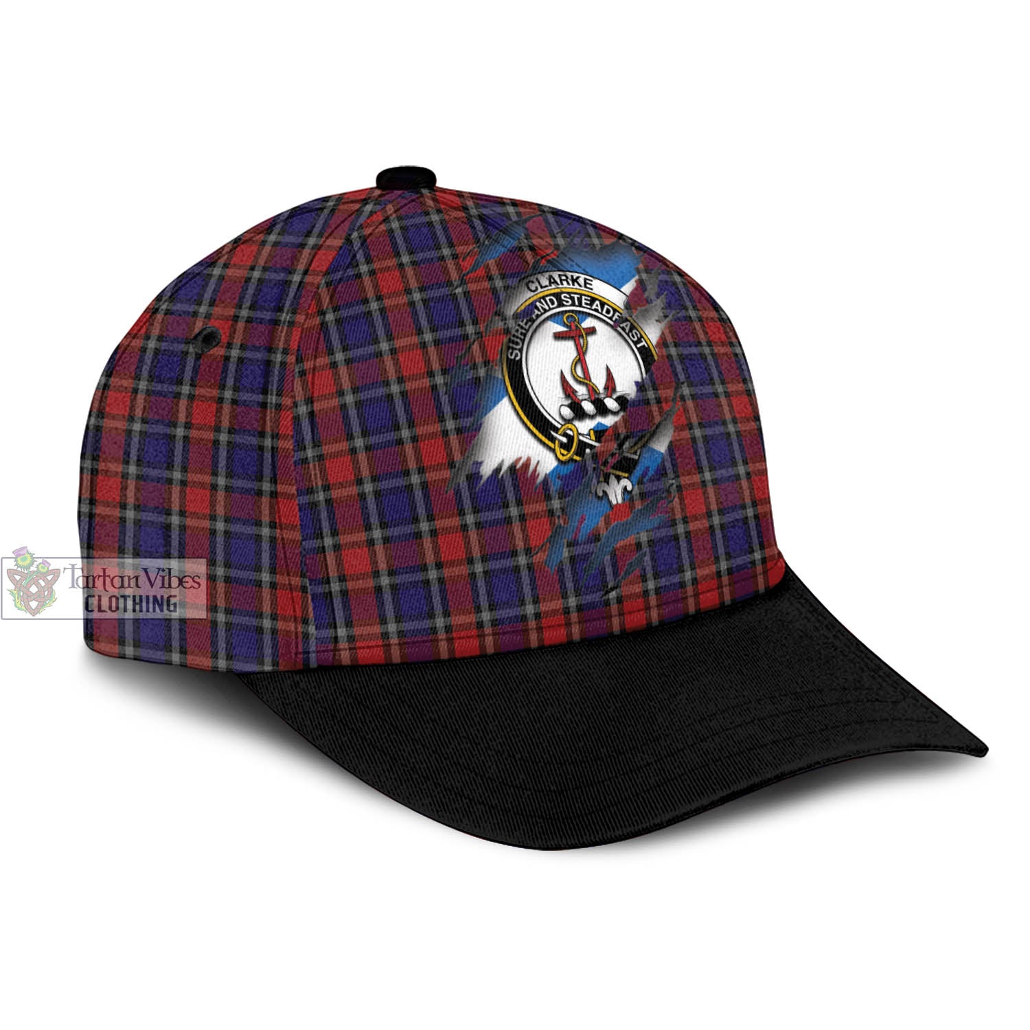Tartan Vibes Clothing Clarke Red Tartan Classic Cap with Family Crest In Me Style