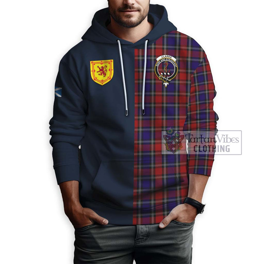 Clarke Red Tartan Hoodie Alba with Scottish Lion Royal Arm Half Style - Tartan Vibes Clothing