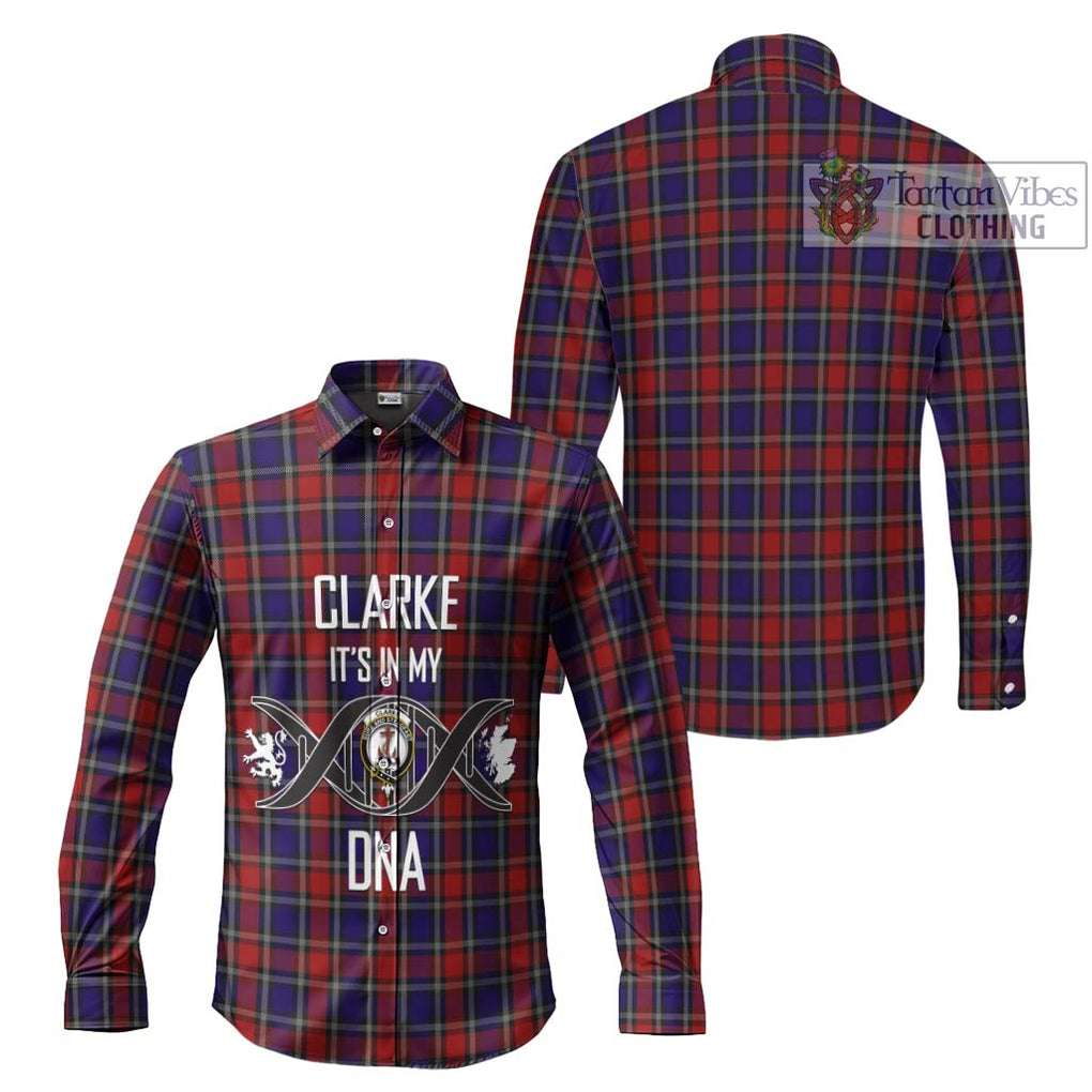 Clarke Red Tartan Long Sleeve Button Shirt with Family Crest DNA In Me Style Men's Shirt - Tartanvibesclothing Shop