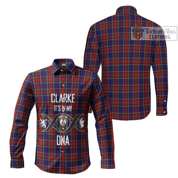 Clarke Red Tartan Long Sleeve Button Shirt with Family Crest DNA In Me Style Men's Shirt - Tartanvibesclothing Shop