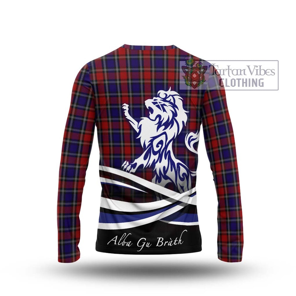 Clarke Red Tartan Long Sleeve T-Shirt with Alba Gu Brath Regal Lion Emblem - Tartan Vibes Clothing