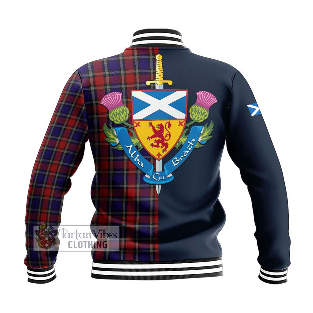 Clarke Red Tartan Baseball Jacket Alba with Scottish Lion Royal Arm Half Style - Tartan Vibes Clothing