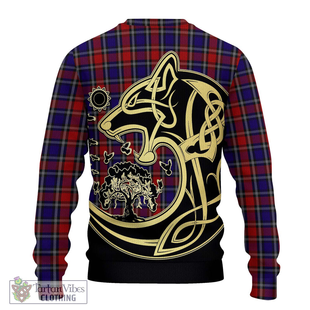 Clarke Red Tartan Ugly Sweater with Family Crest Celtic Wolf Style - Tartan Vibes Clothing