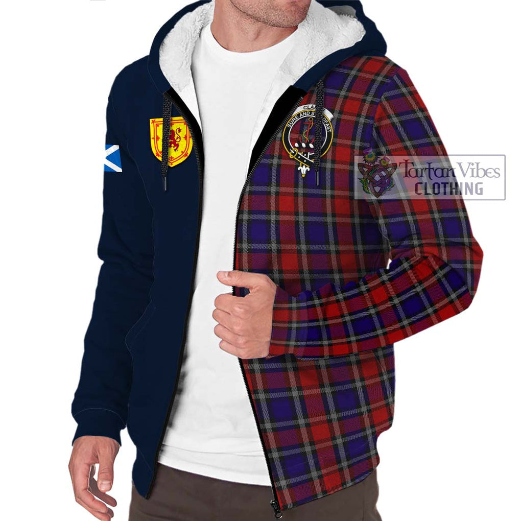 Clarke Red Tartan Sherpa Hoodie Alba with Scottish Lion Royal Arm Half Style - Tartan Vibes Clothing