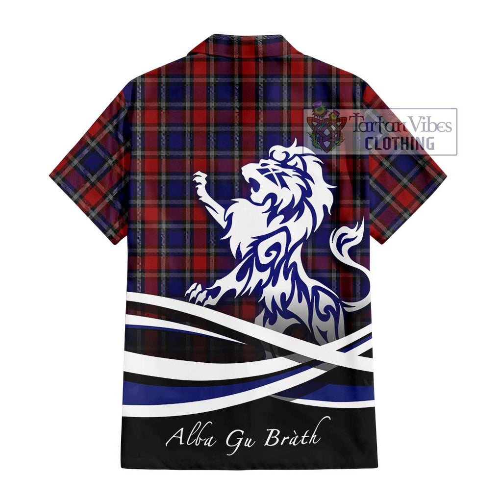 Clarke Red Tartan Hawaiian Shirt with Alba Gu Brath Regal Lion Emblem - Tartan Vibes Clothing
