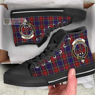 Clarke Red Tartan High Top Shoes with Family Crest - Tartan Vibes Clothing