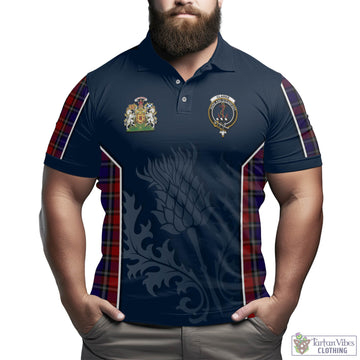 Clarke Red Tartan Men's Polo Shirt with Family Crest and Scottish Thistle Vibes Sport Style