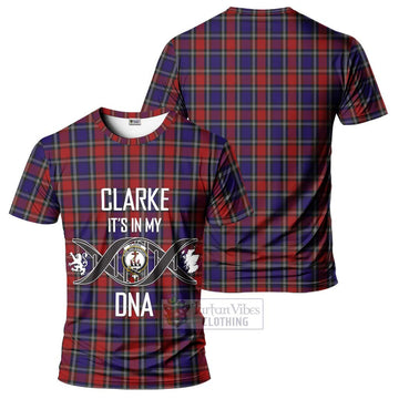 Clarke Red Tartan T-Shirt with Family Crest DNA In Me Style - Tartan Vibes Clothing