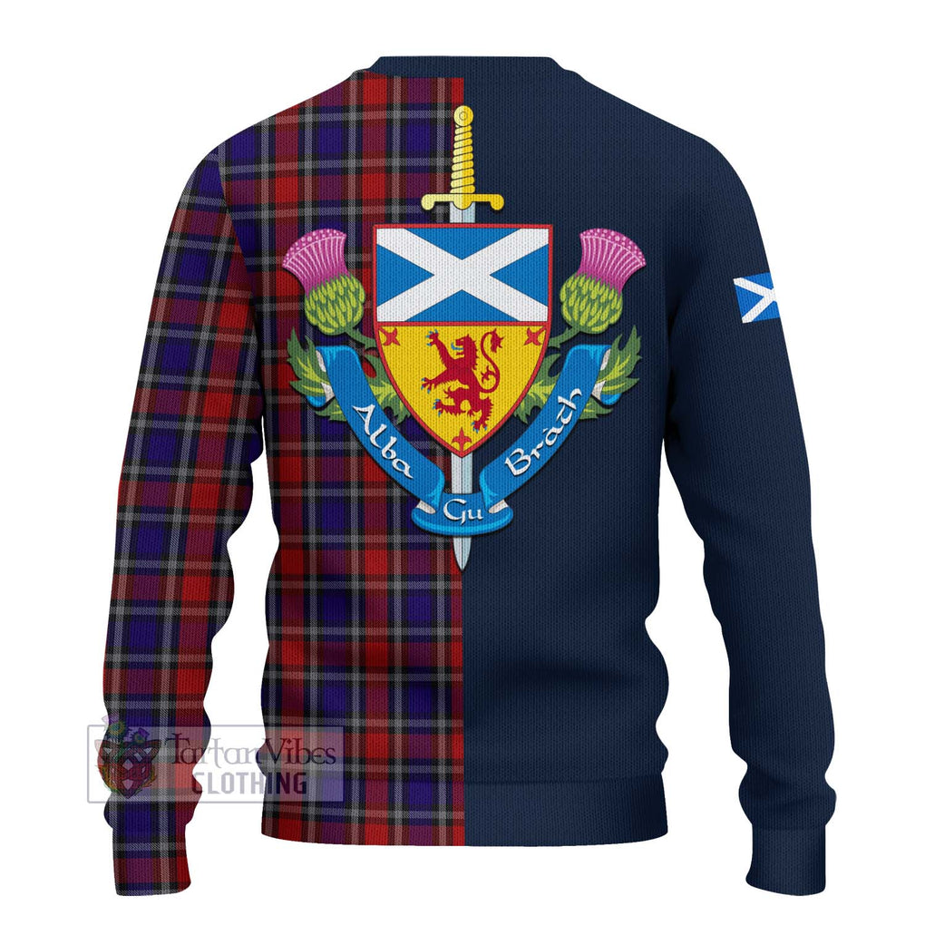 Clarke Red Tartan Ugly Sweater Alba with Scottish Lion Royal Arm Half Style - Tartan Vibes Clothing